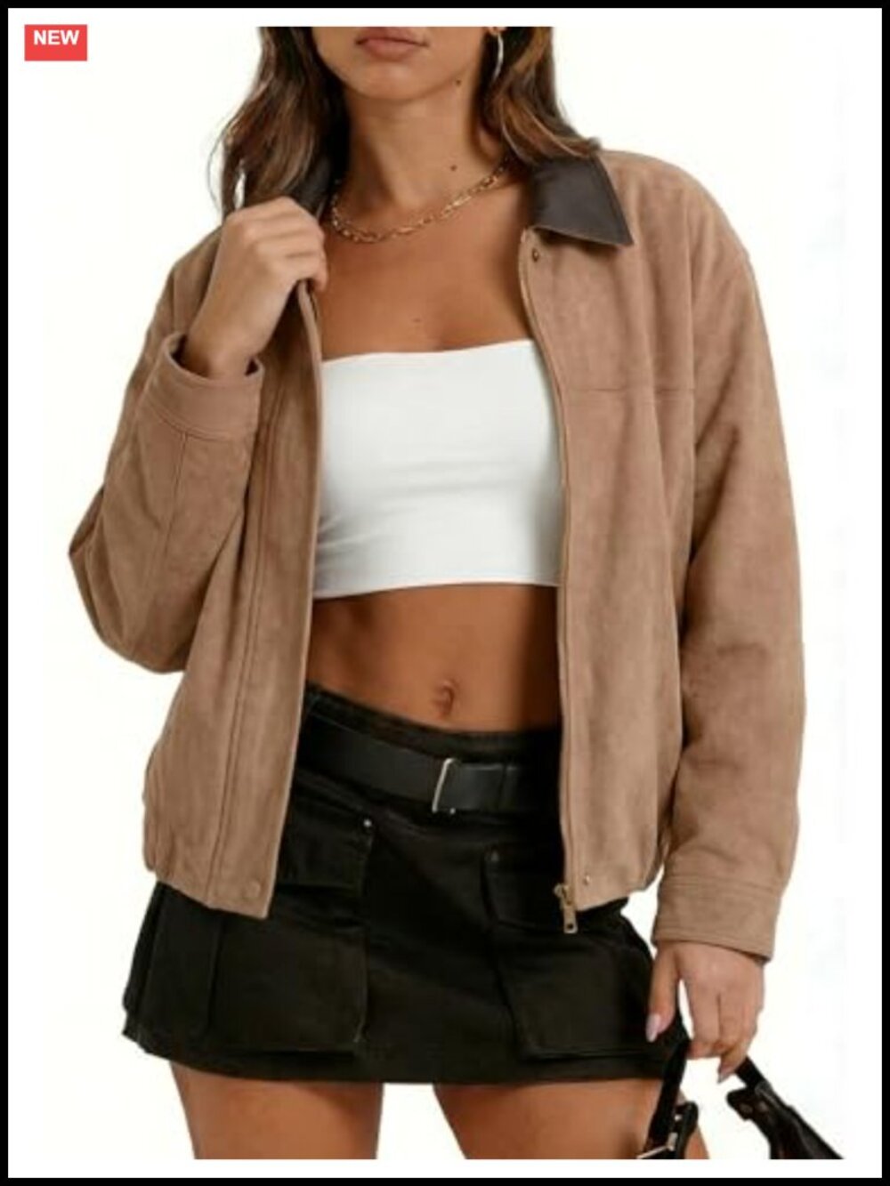 Faux Suede Leather Jacket Lapel Zip Pilot Coat Shacket